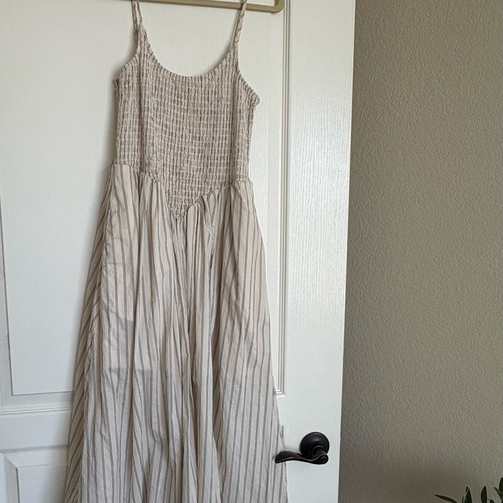Light Beige Striped Spaghetti Strap Dress
